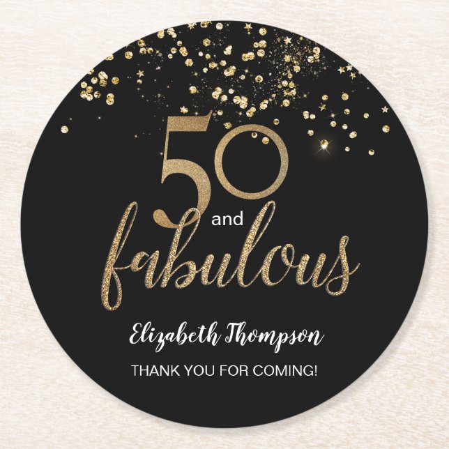 Porta-copo De Papel Redondo 50 e fabulosa configuração de brilho dourado perso (Frente)