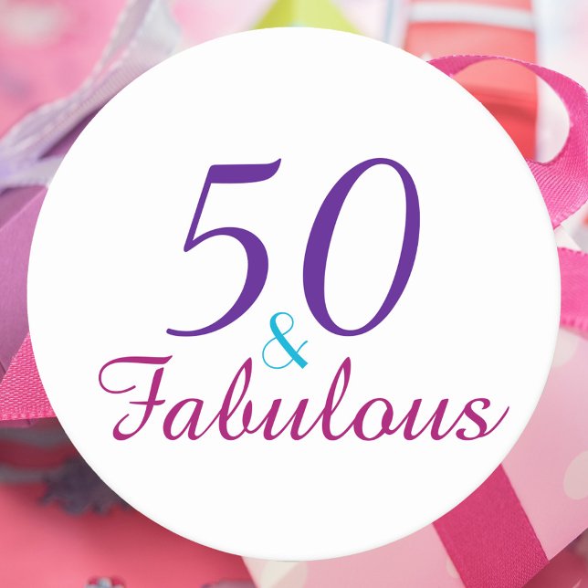 Porta-copo De Papel Redondo 50 e Fabuloso Púrpura Azul Rosa de Aniversário (A 50 & Fabulous birthday paper coaster!  Great for a 50th birthday party!)