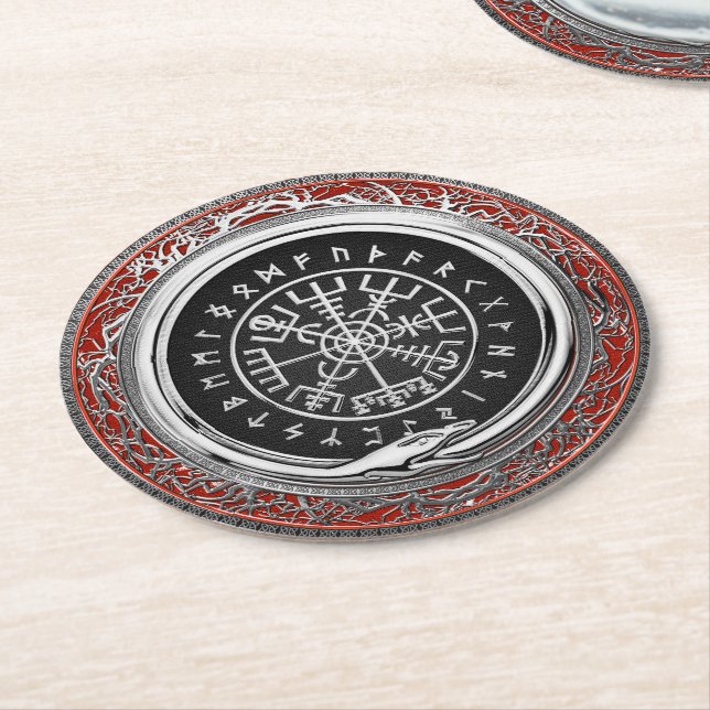 Porta-copo De Papel Redondo [510] Vegvisir - Bússola mágica de virar prata (Angulado)
