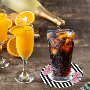 Porta-copo De Papel Redondo 60º aniversário listras brancas pretas florais cor