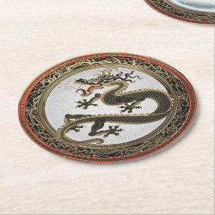 Porta-copo De Papel Redondo [600] Dragão Oriental Dourado e negro