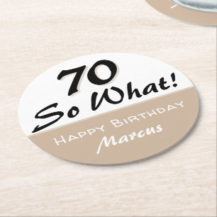 Porta-copo De Papel Redondo 70 Birthday Engraçado Citação Beige