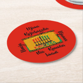 Porta-copo De Papel Redondo 7 Princípios das velas de Kwanzaa