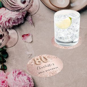 Porta-copo De Papel Redondo 80 aniversário rosa dourado