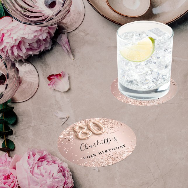 Porta-copo De Papel Redondo 80 aniversário rosa dourado (Criador carregado)
