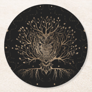 Porta-copo De Papel Redondo A Ouro Coruja