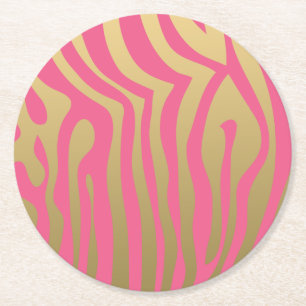 Porta-copo De Papel Redondo A zebra Dourado e cor-de-rosa listra o teste