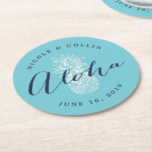 Porta-copo De Papel Redondo Abacaxi De Aquarela Tropical Aloha (Angulado)