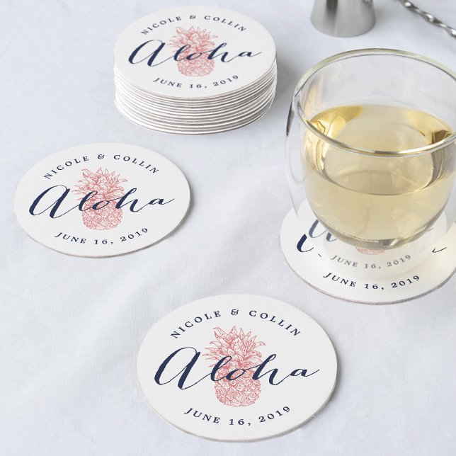 Porta-copo De Papel Redondo Abacaxi De Aquarela Tropical Aloha (Criador carregado)