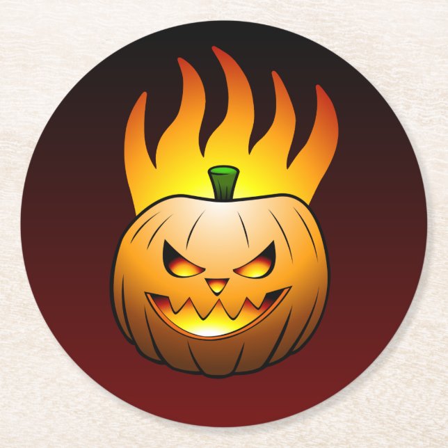 Porta-copo De Papel Redondo Abóbora de Halloween Jack O'lantern (Frente)