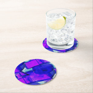 Porta-copo De Papel Redondo abstrato dinâmico 'Azul & Púrpura'