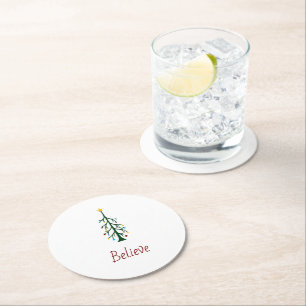 Porta-copo De Papel Redondo Acredite em Árvore Evergreen de Natal Moderno