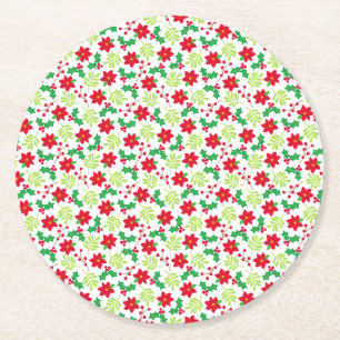 Porta-copo De Papel Redondo Acrílico Poinsettias Flor de Natal Padrão Floral F