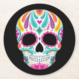 Porta-copo De Papel Redondo Açúcar Caveira Florido Chique