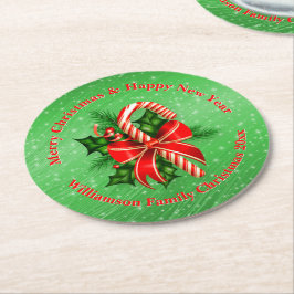 Porta-copo De Papel Redondo Adicionar Nome Alterar Texto Vermelho Verde Natal