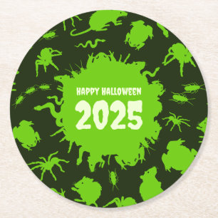 Porta-copo De Papel Redondo Adicione O Ano Feliz Crawlies Verdes Do Halloween