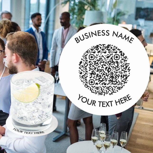 Porta-copo De Papel Redondo Adicione sua própria varredura de código QR redond (Add your own round QR Code Scan Minimal Simple Round Paper Coaster
for business promotion)