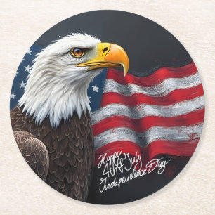 Porta-copo De Papel Redondo Águia-careca com a Bandeira Americana Arte de 4 de