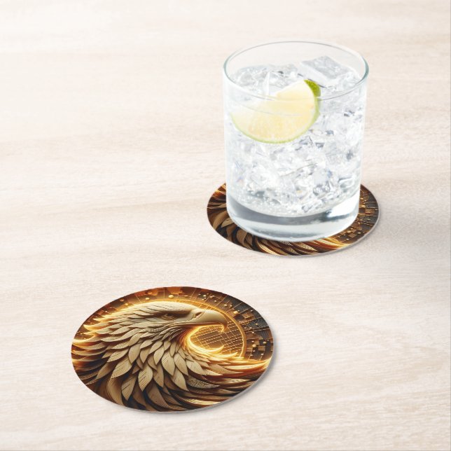 Porta-copo De Papel Redondo Águia com uma águia dourada intrincada (Insitu)