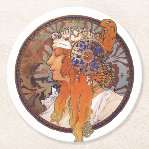 Porta-copo De Papel Redondo Alphonse Mucha