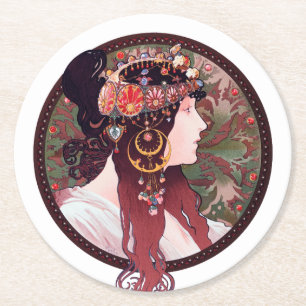 Porta-copo De Papel Redondo Alphonse Mucha
