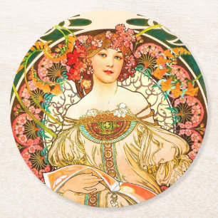 Porta-copo De Papel Redondo Alphonse Mucha Art Nouveau Daydre