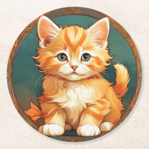 Porta-copo De Papel Redondo Alphonse Mucha Style Orange Cat