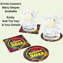 Porta-copo De Papel Redondo Alterar Ano Editar Texto Adicionar Nome Ano Novo 2