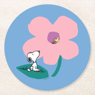 Porta-copo De Papel Redondo Amendoins Ilustração da Flor Rosa-Rosa Natural
