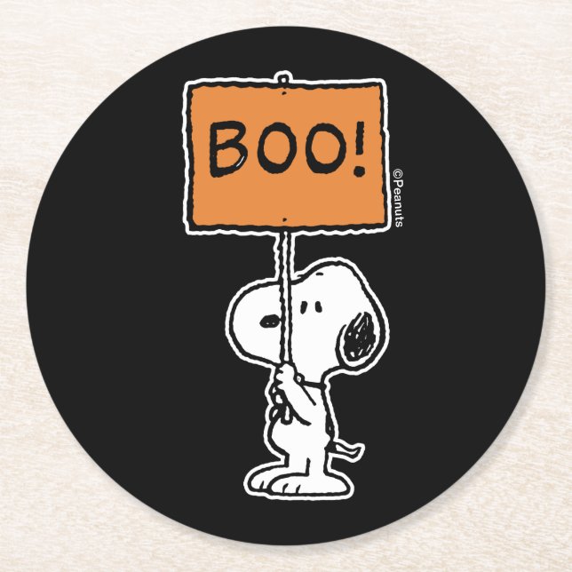 Porta-copo De Papel Redondo Amendoins | Snoopy Boo! (Frente)