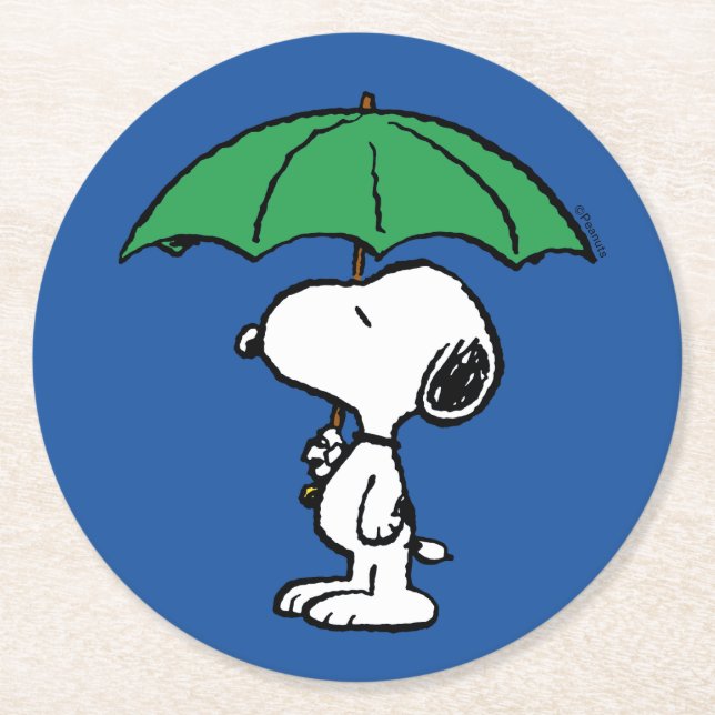 Porta-copo De Papel Redondo Amendoins | Snoopy Green Umbrella (Frente)