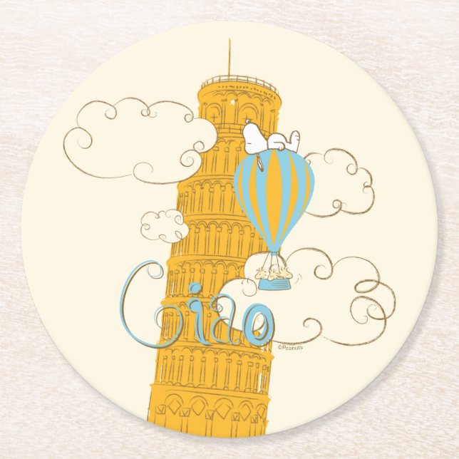 Porta-copo De Papel Redondo Amendoins | Snoopy & Woodstock Ciao (Frente)