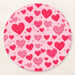 Porta-copo De Papel Redondo Amor de São Valentim-Corações de São Valentim