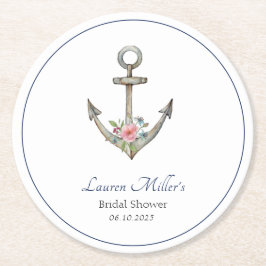 Porta-copo De Papel Redondo Âncora aquarela Chuveiro de noiva náutico 