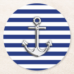 Porta-copo De Papel Redondo Âncora náutica do cromo no impressão das listras
