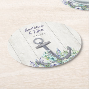 Porta-copo De Papel Redondo Âncora Náutica Floral