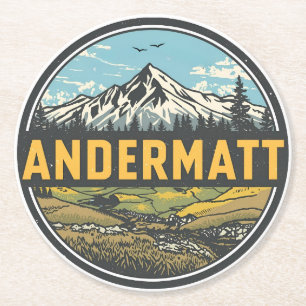 Porta-copo De Papel Redondo ANDERMATT esqui vintage Suíça Alpes Suíços present