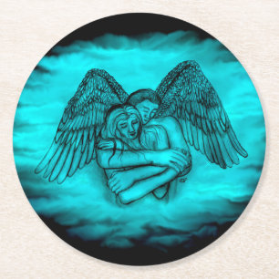 Porta-copo De Papel Redondo Angel Eros in Love, design preto e verde