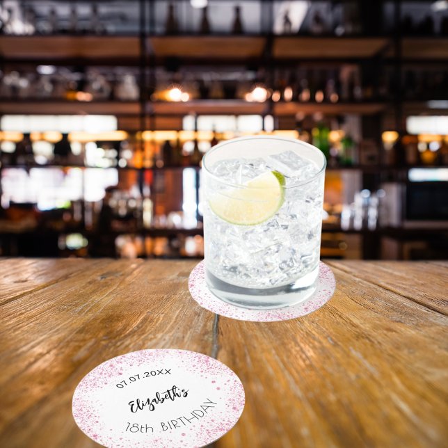 Porta-copo De Papel Redondo Aniversário branco cor-de-rosa (Criador carregado)