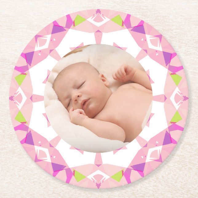 Porta-copo De Papel Redondo Aniversário da Menina de Imagens Personalizadas de (Frente)