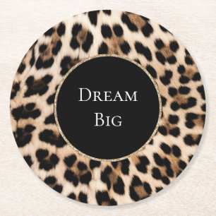 Porta-copo De Papel Redondo Aniversário de Animal Leopardo Creme