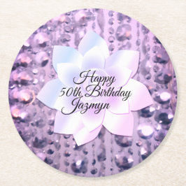 Porta-copo De Papel Redondo Aniversário de Boca-rosa e roxa