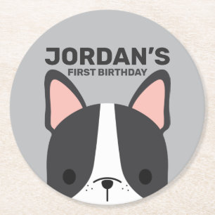 Porta-copo De Papel Redondo Aniversário de Cãozinho Francês