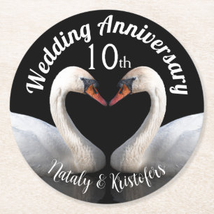 Porta-copo De Papel Redondo Aniversário de casamento dois cisnes Black