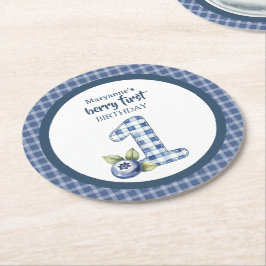 Porta-copo De Papel Redondo Aniversário de Um Ano da Blueberry Berry Infantil