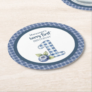 Porta-copo De Papel Redondo Aniversário de Um Ano da Blueberry Berry Infantil
