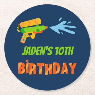 Porta-copo De Papel Redondo Aniversário de Verão do Piscina de Batalha de Arma