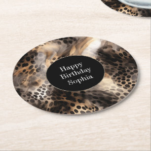 Porta-copo De Papel Redondo Aniversário do Animal-Leopardo-Negro