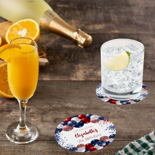 Porta-copo De Papel Redondo Aniversário patriótico EUA vermelho bandeira azul