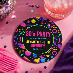 Porta-copo De Papel Redondo Aniversário Personalizado com Neon Retrô dos Anos